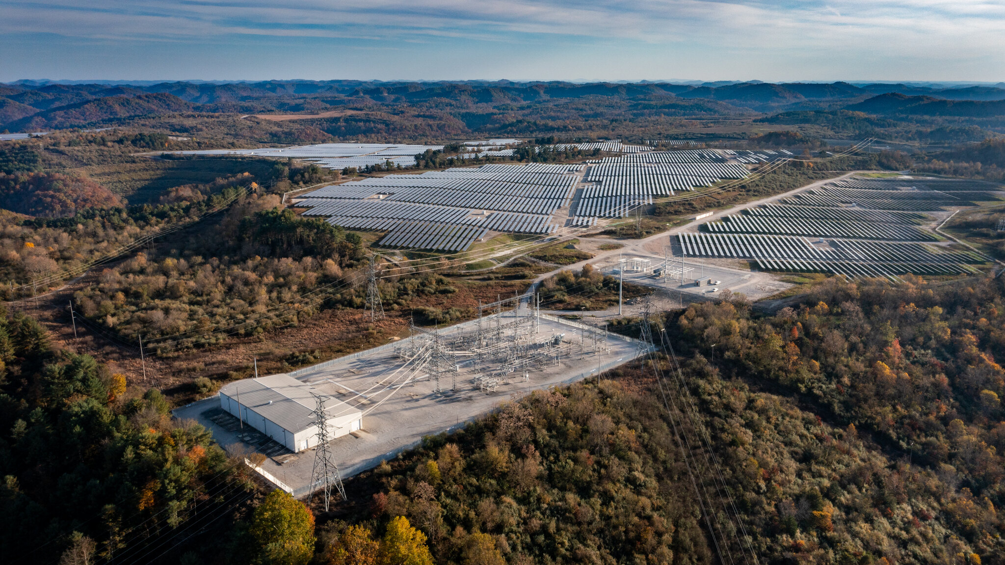 An aerial shot of Savion’s Martin County Solar Project in Martin County, Kentucky,An aerial shot of Savion’s Martin County Solar Project in Martin County, Kentucky